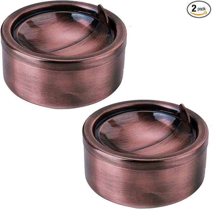 2 Sets Outdoor Ashtray with Lid, hanlongyu Flip Top Stainless Steel Ash Tray, Metal Windproof Cigarette Ashtrays for Indoor or Outdoor Use, Desktop Smoking Ashtray Office Patio Home Decor