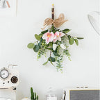 Artificial Teardrop Wreath, 17inch Decorative Swag with Flower and Eucalyptus Leaves, Hanging Simulation Flowers Bouquet, Spring Summer Wall Swag for Wedding Arch Wall Decor(#3)