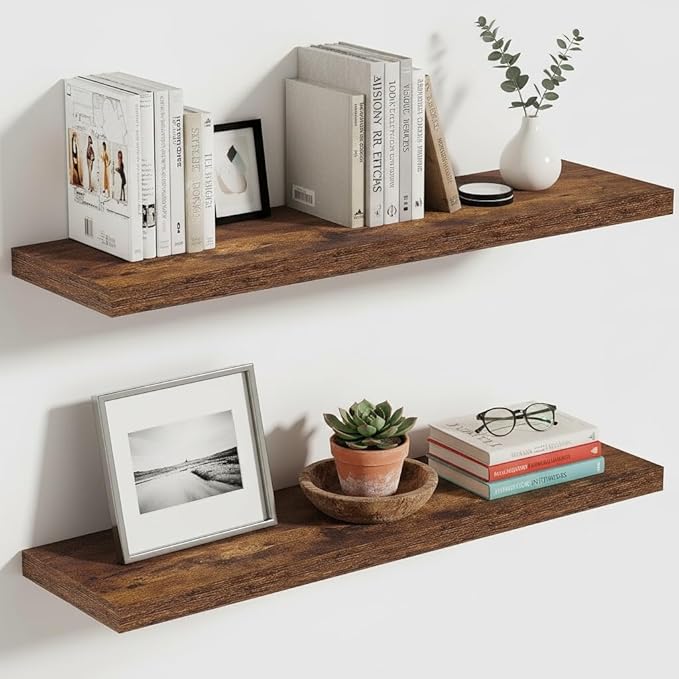 Vivelove 10 Inch Deep Floating Shelves 30 inch Long, 30 x 10 Wide Wall Shelves with Invisible Brackets, for Bedroom Bathroom Living Room Kitchen Office, Farmhouse Home Decor, Set of 2, Rustic Brown