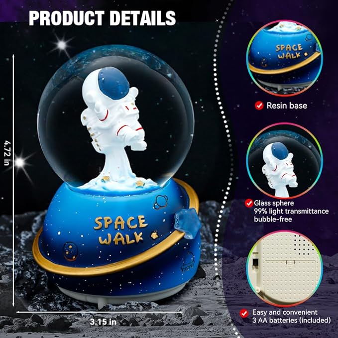 Snow Globe, Astronaut Snow Globes for Kids Boys Girls, Musical & Automatic Snowflakes, Snow Lantern Glittering, Great Gift for Dreamer! Christmas Birthday Valentines Day Gifts for Boys(B)