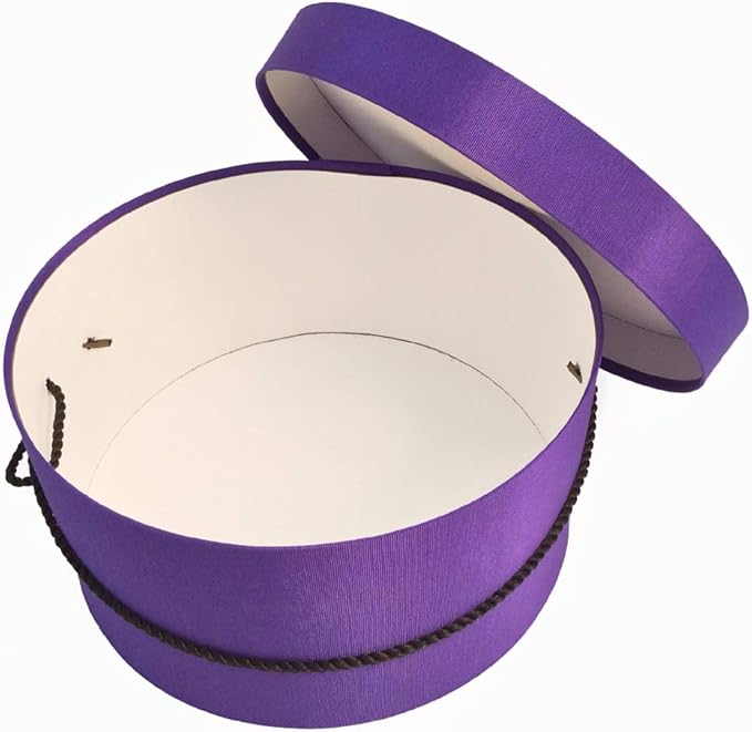 Sarah's Hat Boxes Classic Dark Purple Hat Box – 11" x 5.5" (Dia. x Ht.) Handmade in USA – Odorless Non-Toxic Adhesive, Cording Handle – Premium Storage for Hats & Accessories