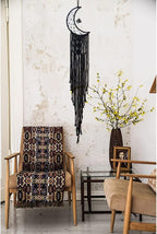 MOONFLY Black Moon Dream Catcher with Handmade Crystal Stone Design Woven Cotton Boho Macrame Wall Hanging Home Decoration Ornament Craft Gift(Black Crystal Stone Moon)