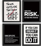 DSHFG Inspirational Office Motivational Wall Art Decor Prints Set of 4, Black Motivational Wall Decor Trendy Retro Posters for Office Home Decor, 12x16 Unframed