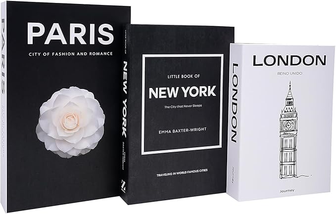 3 PCS Faux Decorative Books for Home Decor-Coffee Table Books Decor-Aesthetic Fake/Faux Books for Decoration,libros Decoration for Coffee Table, Shelf Accessories (3-Mix-Paris Newyork London)