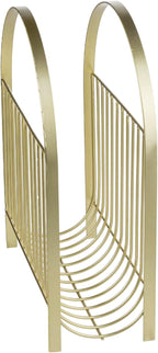 MyGift Deluxe Mid Century Brass Tone Metal Wire Magazine Holder Rack, Table or Floor Display Newspaper Stand Storage Sling for Magazines and Vinyl Record Albums