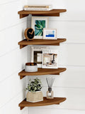 Forbena Walnut Brown Floating Corner Shelves for Wall 4-Pack, Small Corner Wall Shelves for Kids Room, Cute Wooden Hanging Corner Shelf for Bedroom Bathroom Decor, Living Room, Small Spaces