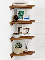 Forbena Walnut Brown Floating Corner Shelves for Wall 4-Pack, Small Corner Wall Shelves for Kids Room, Cute Wooden Hanging Corner Shelf for Bedroom Bathroom Decor, Living Room, Small Spaces