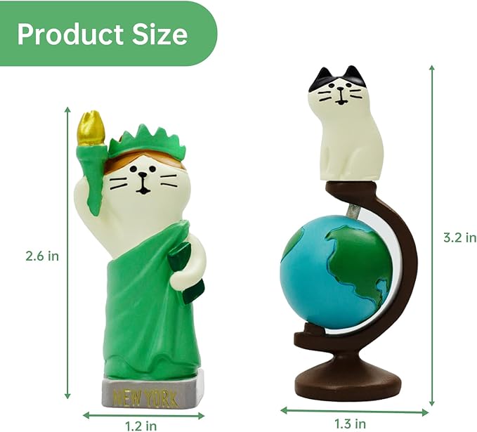 RAQWI Cute Mini Cat Holding the Torch Figurine Cute Cat Standing on Globe Figurine for Office, Home Decoration Perfect Cute Cat Gift for Cat Lovers