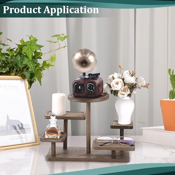 PH PandaHall 5 Layer Wood Riser Stand Tiered Display Stand Jewelry Organizer Holder Tiered Tray Rack Wood Flower Plant Shelf Display for Jewelry Succulent Plants Home Decoration Room Office Party