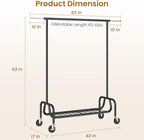Heavy-duty Clothing Rack with Wheels, Rolling Clothes Rack with Shelf, Clothes Racks for Hanging Clothes, Metal Standing Garment Racks, Black