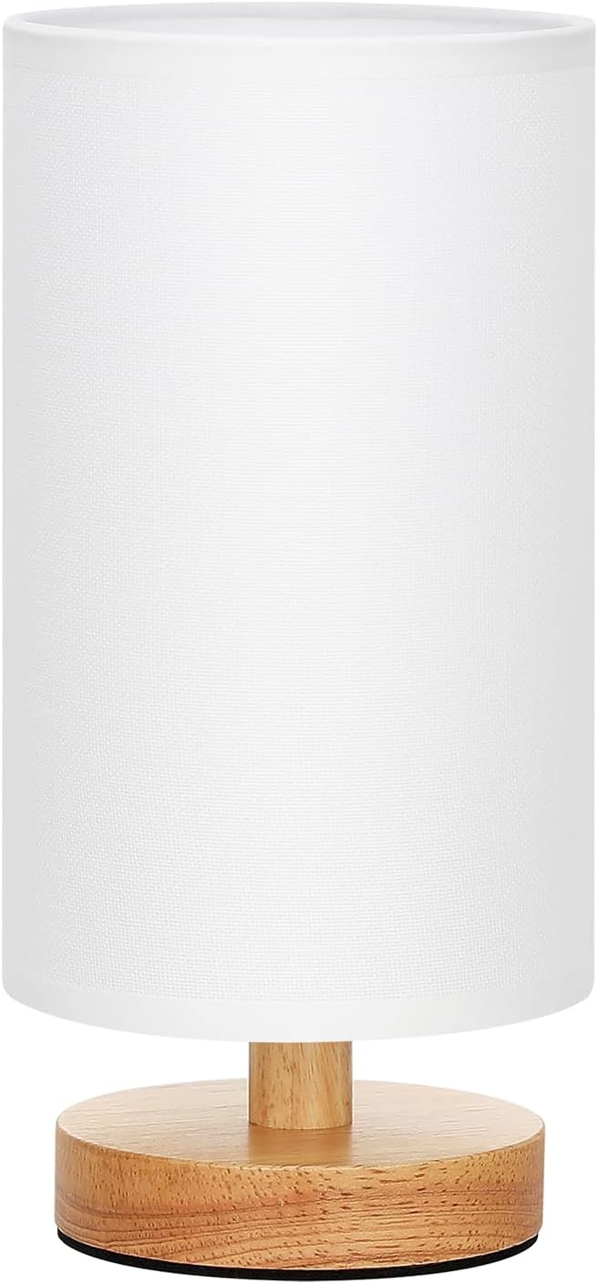 Fenmzee Small Table Lamp for Bedroom - Inline Control, Bedside Lamp with 3000K A15 LED Blub, Easy Assembly (White Shade - Wood Base, 9" Inline Control)