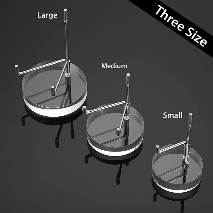 Hipiwe Clear Acrylic Display Stand Holder with Adjustable Metal Arms Display Easel Stands for Gemstones Fossils Minerals Agate Slabs Plates Crystals Saucers Collectibles, 2.8*2.8*4.1 inch