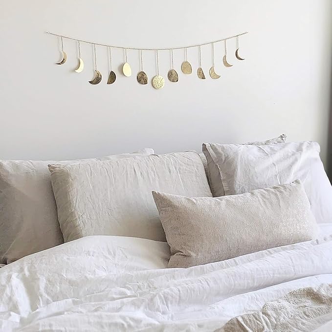 BASE ROOTS Moon Phase Wall Decor, Celestial Décor, Moon Décor & Boho Wall Décor, Gold Wall Art for Bedroom & Living Room, Bohemian Wall Decor, Handmade Hammered Metal 36" 13 Phases Moon Wall Decor, Gift for Women & Kids