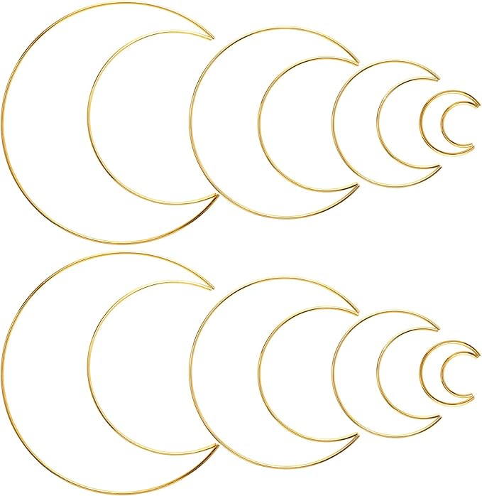 8Pcs Gold Macrame Dream Catcher Rings Metal Hoops DIY Floral Macrame Hoop for Wall Hanging Crafts 4 Size Wreath Ring for Wedding Wreath Decor (Moon)