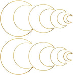8Pcs Gold Macrame Dream Catcher Rings Metal Hoops DIY Floral Macrame Hoop for Wall Hanging Crafts 4 Size Wreath Ring for Wedding Wreath Decor (Moon)