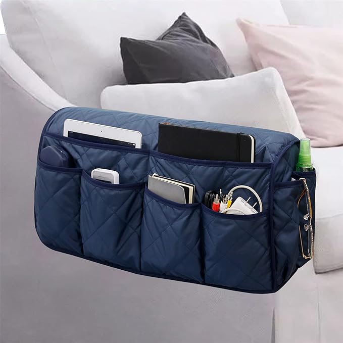 Armchair Caddy, Sofa Armrest Organizer with 14 Pockets, Waterproof Non Slip Recliner Remote Control Holder, Couch Chair Arm Storage for TV Remotes, Phone, iPad, Magazine, Books