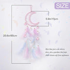 Pretty Jolly Pink Moon Kids Dream Catcher Wall Decor Pompom Feather Baby Dreamcatcher Handmade Children Dream Catcher Home Décor Wall Hanging for Nursery Bedroom Boys Girls Birthday Gift-25.6in