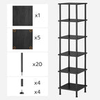 HOOBRO 6-Tier Corner Shelf, Corner Square Rack Display Shelf, Tall Storage Rack Plant Stand, Bookcase for Small Spaces, Living Room, Home Office, Kitchen, Black BK55CJ01