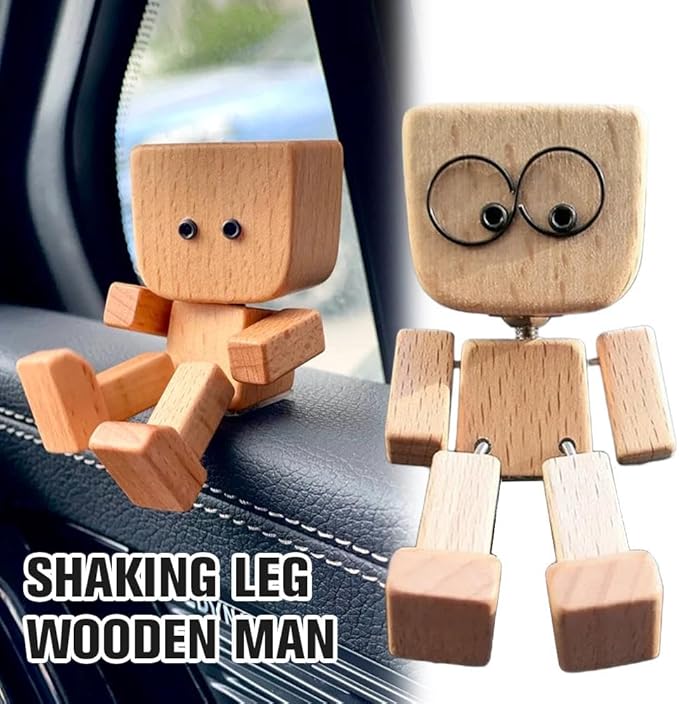 Shaking Wooden Man, Shaking Wooden Man Figurine for Car Dashboard, Handmade Shak Feet Woodens Doll, Funny Cars Ornaments Wood Desktop Decor, Car Dashboard Accessories with 12PCS Magnetic Expressions
