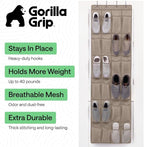 GORILLA GRIP Over the Door Shoe Organizer, 24 Large Breathable Mesh Pockets, Space Saving Hanging Storage Holder, Closet Rack Hanger Holds Up to 40 lbs, Hangs on Closets for Shoes, Accessories, Beige