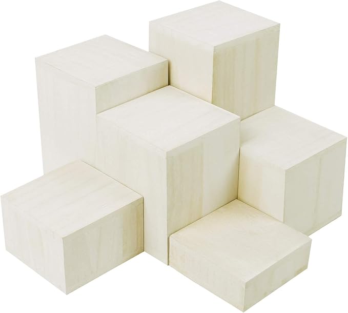 Mooca Wooden 6 Pcs Square Risers for Display Jewelry and Accessories Display Stand (Wash White)