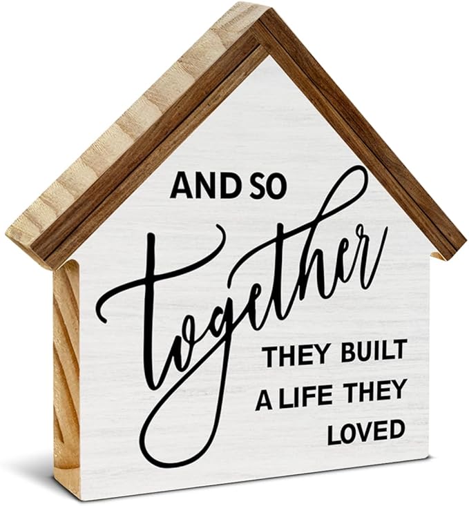 And So Together They Built a Life They Loved House Shaped Wood Sign, Family Sign Love Decor, Farmhouse Living Room Bedroom Home Decor