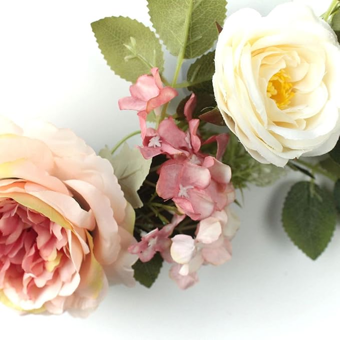 2Pcs Artificial Peony Flower Swag 16in Decorative Swag with Eucalyptus Leaves, Decorative Floral Swag, Artificial Rose Swag, Silk Floral Swag Wedding Arch Flowers for Ceremony Home Wall Door(Pink)