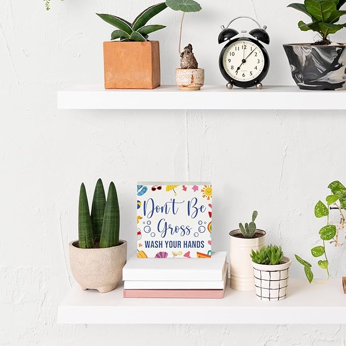 Wash Your Hands Sign Bathroom Decor Summer Bathroom Decor Don'T Be Gross Summer Decorations Wooden Box Sign for Home Office Farmhouse Table Shelf