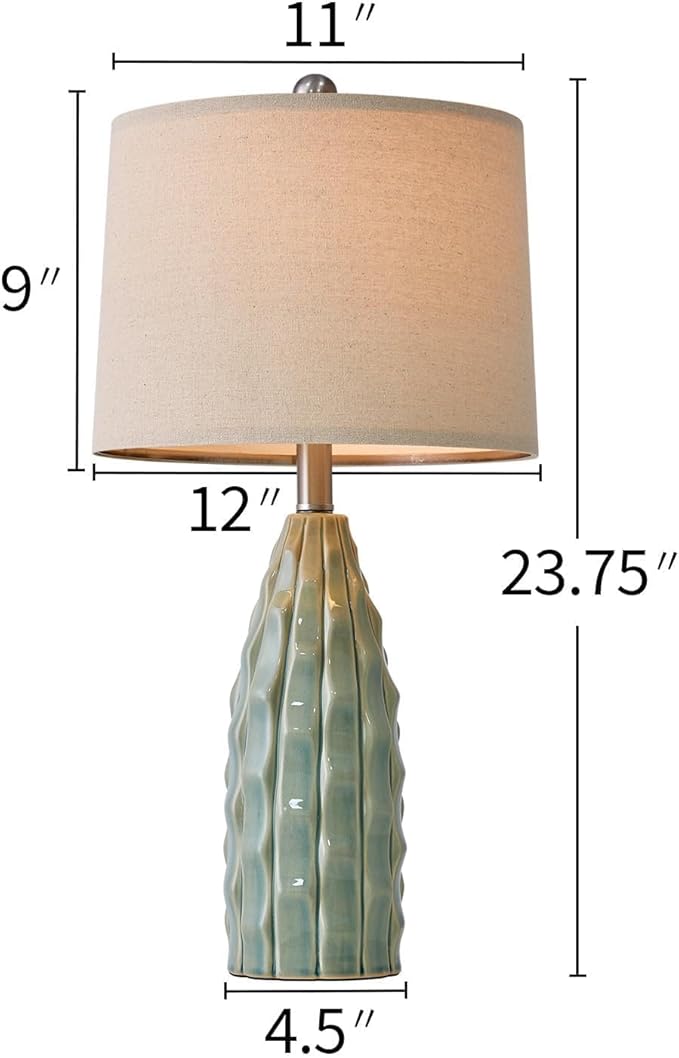 USumkky Ceramic Table Lamps Set of 2, 23.75" Modern Farmhouse Bedside Lamp - Green Nightstand Lamps for Bedroom, Boho Living Room End Tables, Small Office Desk Lamp Decor