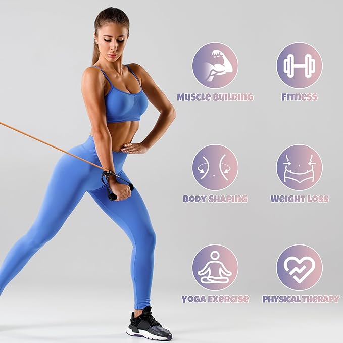 RitFit Single Resistance Exercise Band with Comfortable Handles - Ideal for Physical Therapy, Strength Training, Muscle Toning - Foam Padding Door Anchor and Starter Guide Included
