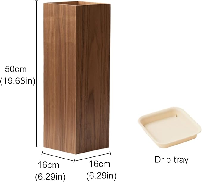 Square Umbrella Holder, Umbrella Stand Rack, Umbrella Bucket with Drip Tray, Natural Wood Grain, Free Standing Umbrella Holder Entryway Umbrella Holder Rack Organizer (Color : Walnut)