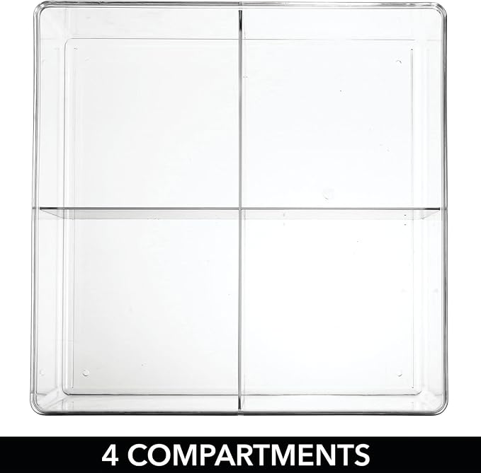 mDesign Plastic 4 Compartment Divided Drawer and Closet Storage Bin - Organizer for Scarves, Socks, Ties Bras, and Underwear - Dress Drawer Organizer, Shelf Organization - 2 Pack - Clear