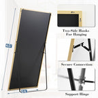 DUMOS 24"x65" Full Length Mirror with Stand, Floor Standing Aluminum Frame, Shatter-Proof Nano Glass for Bedroom, Living Room, Cloakroom – Modern Simple Home Decor,Can Be Hanging or Leaning, Gold