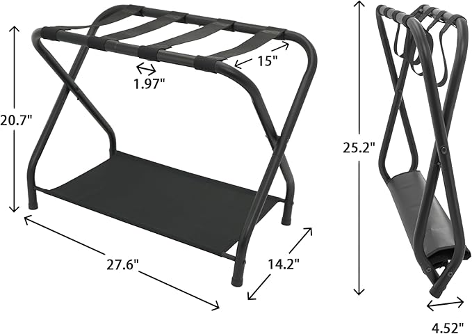 2 Pack Luggage Rack with Storage Shelf, Steel Folding Suitcase Stand, Portable Luggage Stand for Indoor Bedroom, Living Room and Outdoor Camping, 27.5 x 14.2 x 20.7 Inches