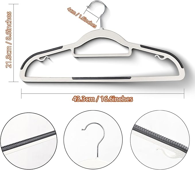 30 Pack Plastic Clothes Hangers,Non Slip Slim Hangers for Closet, Space Saving Clothes Hangers with Pads, Easy Slide Shirt Pant Scarf Hangers for Bedroom Wardrobe