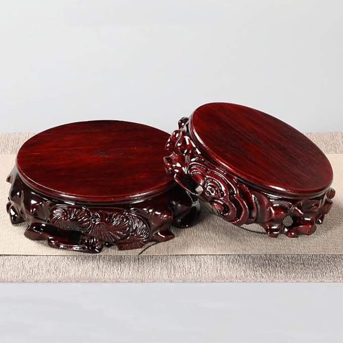 GOLDY&WENDY Oriental Furniture Rosewood Wooden Display Stand Round Hand-carved Stone Buddha Statue Ornament Pedestal