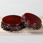 GOLDY&WENDY Oriental Furniture Rosewood Wooden Display Stand Round Hand-carved Stone Buddha Statue Ornament Pedestal