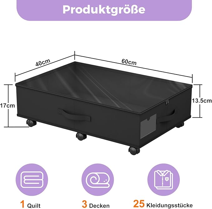 Babenest 2-Pack Under Bed Storage Organizer with Clear Zippered Lid, Foldable Rolling Underbed Drawers on 6 Wheels, Space Saving Clothes, Shoes, Toy Storage for Bedroom, Dorm, Closet