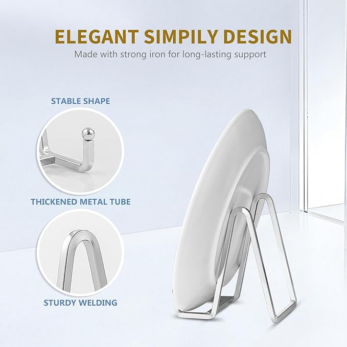 Plate Holder Easel Display Stand - 4.5 inch Metal Plate Stands for Display - Tabletop Picture Stand - Silver Iron Easels for Display Pictures | Photo Frames | Book | Decorative Plates | Plaque -1 Pack