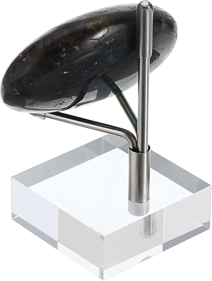 Hipiwe Adjustable Metal Arms Display Stand Easel with Acrylic Base Small Display Easel Holder for Fossil Coral Geodes Rock Mineral Agate Crystals Seashell and Small Collectibles, 1.6x1.6x3.1 inch
