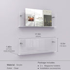 Acrylic Magazine Holder, 2 Pack Hanging Bookshelf Magazine Rack, Wall Mounted Floating Brochure Display for Waiting Room, Office, Home (Clear, 17 Inch)