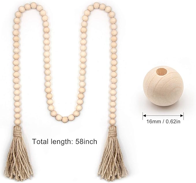 LSKYTOP 60 Inches Wood Bead Garland with Tassel,Farmhouse Rustic Prayer Boho Wooden Beads for Tiered Tray Coffee Table Mantel Decor (4Pack)