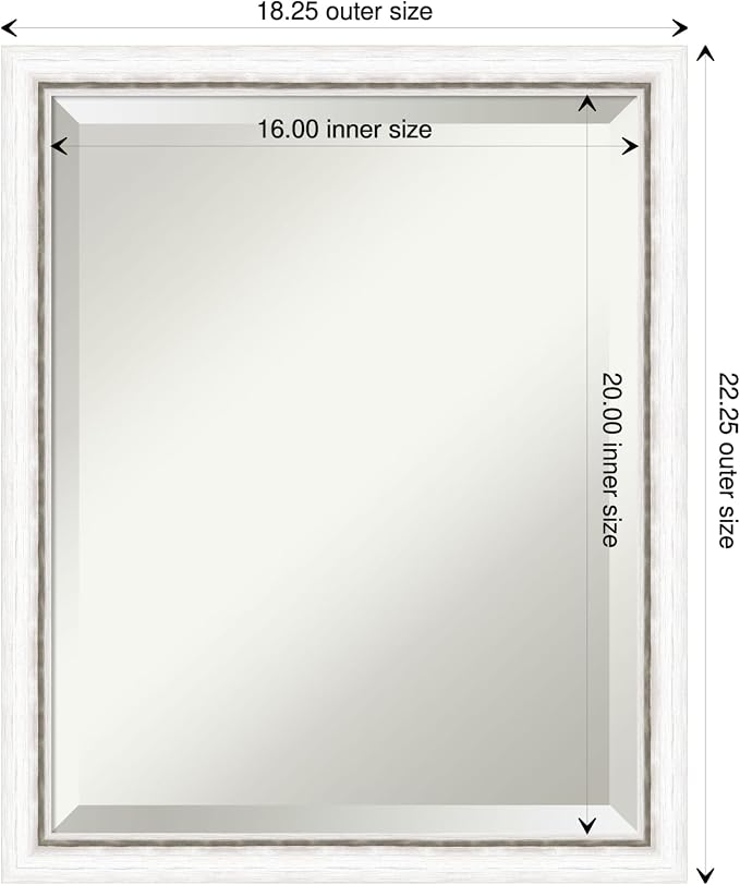 Amanti Art White Wall Mirror 22x18 Morgan White Silver Rectangle Bathroom Mirror for Wall Decor Living Room, Small Modern Wood Frame, Hangs Horizonally and Vertically, Bathroom Decor, Beveled Edge