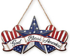 Wooden 4th of July Decorations Patriotic Wreath Independence Day Decorations Front Door with Star Sign god Bless America Sign Welcome Memorial Day Hanging for Home Wall Decor Outdoor Indoor