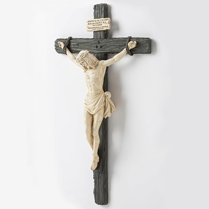 DevotedWalls 14" H Catholic Realistic Crucifix for Wall,Realistic Jesus Chirst Cross for Church, Chapels and Home,Catholic Wound Crucifix for Wall Hanging,Realistic Cross for Home(Black and White Color)