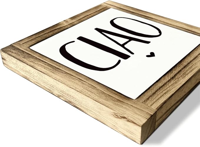 Ciao Wood Sign, Front Door Signs for Porch Decor, Farmhouse Shelf Counter Decor, Home Decor for Living Room, Entryway Decors, Welcome Decoration, Decorative Wooden Table Signs, 5.9×5.9 inches