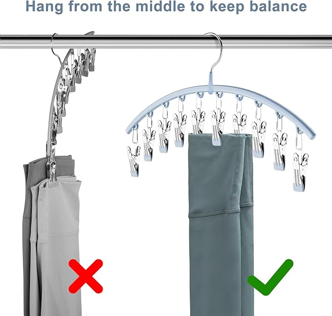 Legging Organizer for Closet, Metal Yoga Pants Hanger w/Rubber Coated 4 Pack w/10 Clips Hold 40 Leggings, Hangers Space Saving Hanging for Closet Organizers and Storage, Blue