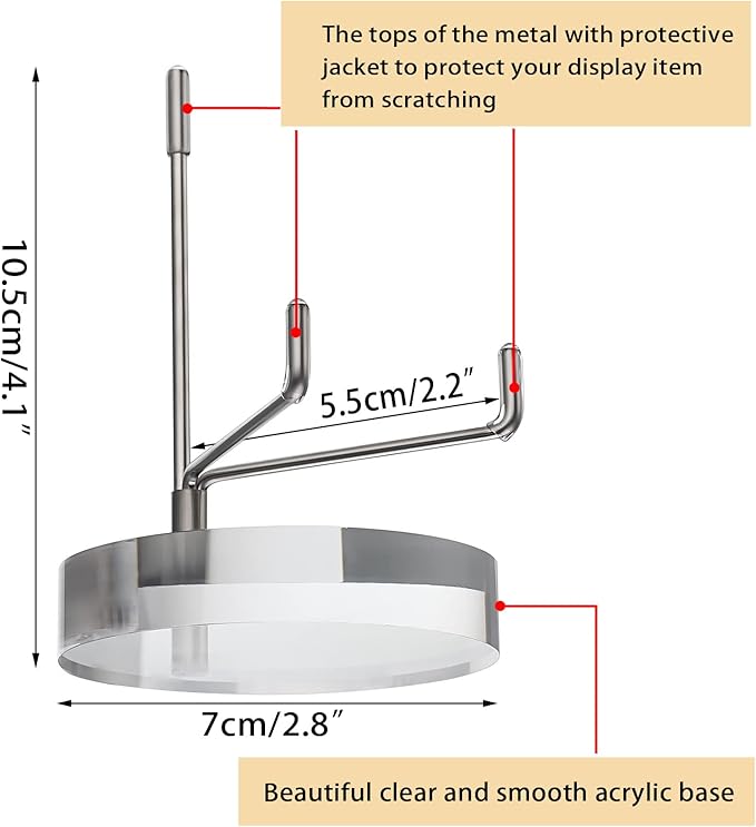 Hipiwe Clear Acrylic Display Stand Holder with Adjustable Metal Arms Display Easel Stands for Gemstones Fossils Minerals Agate Slabs Plates Crystals Saucers Collectibles, 2.8*2.8*4.1 inch