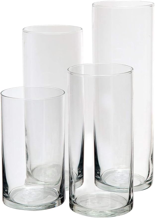 Royal Imports Glass Cylinder Vases for Centerpieces – Set of 24 Clear Hurricane Vases for Wedding, Table Decor, Floating, Flowers, Candle Holders, Extra Tall Clear Vase Set, 6” / 8” / 9” / 11”
