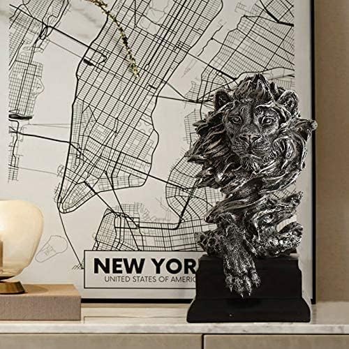 H&W Sandstone Lion Figurines - The King of Beasts - Statue Decoration for Home/Study/Living Room, Great Collectible Figurines, Best Gift for The Man, Silver Color (HH17-D3)